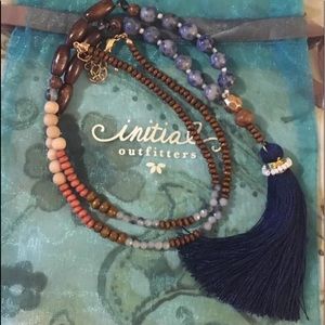 Beaded Necklace with Dark Blue Tassel
